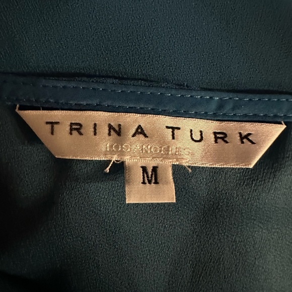 Trina Turk Amor Button Cold-Shoulder Top, Truest Teal size M - Picture 9 of 10